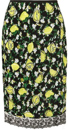 Chrissy Lace-trimmed Printed Silk Crepe De Chine Skirt - Green