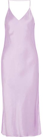 Silk-trimmed Satin Midi Dress - Lilac