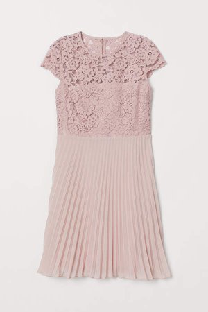 Pleated Lace Dress - Pink