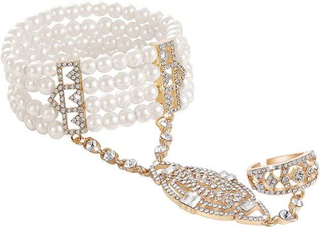 BABEYOND 1920s Flapper Bracelet Ring Set Austrian Crystals Imitation Pearl (Black): Amazon.ca: Jewelry