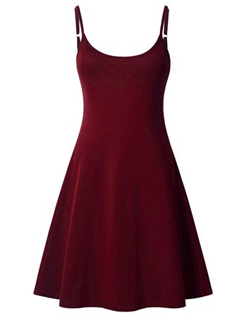 Perfashion Women's Burgundy Dress Sleeveless Skater Knee Length Slip Strappy Solid Soft Dresses at Amazon Women’s Clothing store: