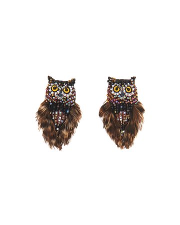 Mignonne Gavigan Mini Owl Earrings, Brown