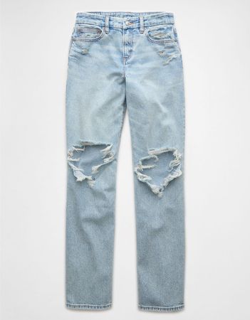 AE Stretch Curvy High-Waisted Ripped Straight Jean