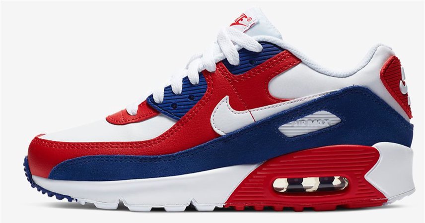 red and blue Nike air max sneakers
