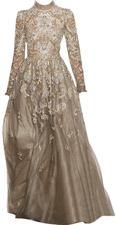 Beige & Gold Evening Gown