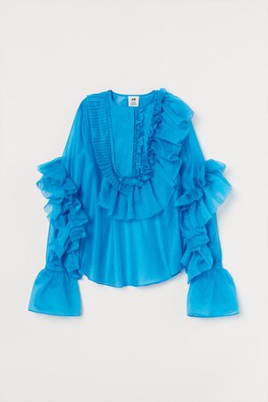 Voluminous Ruffled Blouse - Bright blue - Ladies | H&M US
