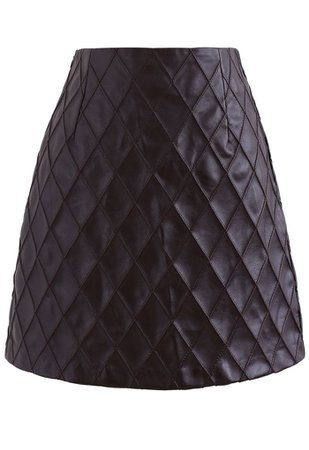 Diamond Textured Faux Leather Bud Skirt in Brown - Retro, Indie and Unique Fashion