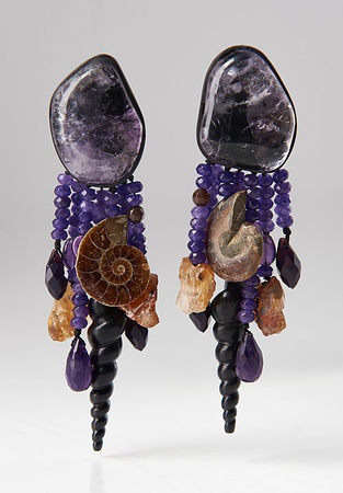 dark purple bead & shell earrings