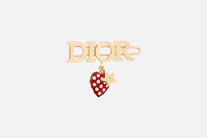 Dioramour Barrette Gold-Finish Metal and Red Lacquer with White Polka Dots - Fashion Jewelry - Women's Fashion | DIOR
