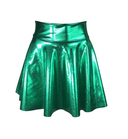 Metallic Green High Waisted Skater Skirt - Clubwear, Rave Wear, Mini Circle Skirt