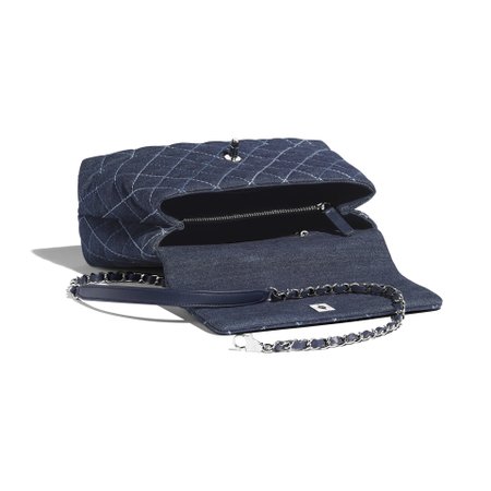 Denim, Calfskin & Silver-Tone Metal Blue Flap Bag with Top Handle | CHANEL