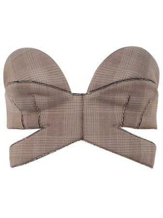 Plaid Print Cross Bra Light Brown And Brown | The Webster