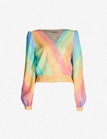 OLIVIA RUBIN | Selfridges Kendall rainbow-striped wrap-over sequinned blouse