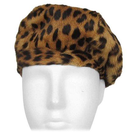 Vintage Leopard Print Leather Beret Hat 1940s For Sale at 1stDibs | leopard beret, leopard print beret