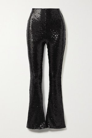 Sequined Stretch-tulle Flared Pants - Black