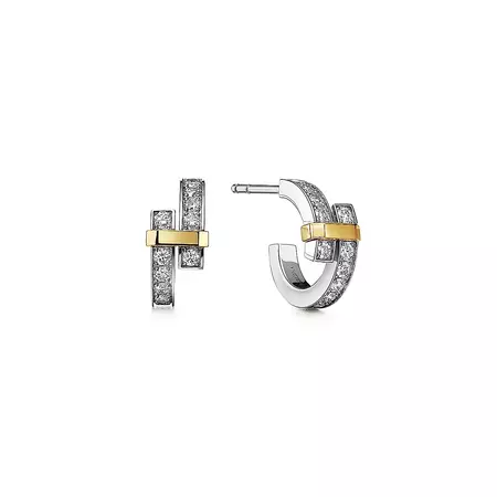 Tiffany Edge Hoop Earrings in Platinum and Yellow Gold with Diamonds | Tiffany & Co.