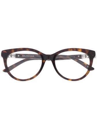 Balenciaga Eyewear Double B logo tortoiseshell round-framed glasses - FARFETCH