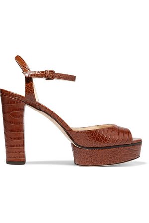 Jimmy Choo | Peachy 105 croc-effect leather platform sandals | NET-A-PORTER.COM