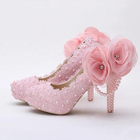 Pink Flower Lace Platform Bridal Shoes Beautiful Women High Heels Handmade Lace Wedding Dress Shoes Girl Birthday Party Pumps - AliExpress