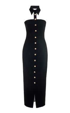 Alessandra Rich Stretch Wool Dress With Collar And Crystal Buttons