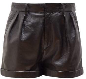 Fabot Pleated Leather Shorts - Womens - Black