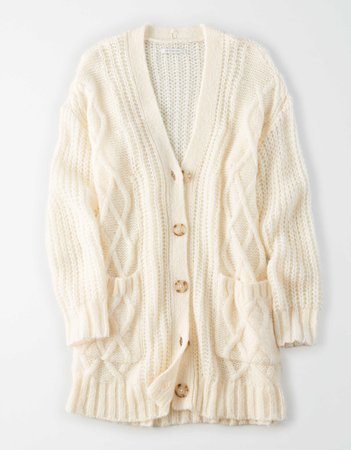 AE Oversized Cable Knit Button Up Cardigan cream