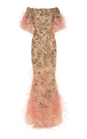 Sequin And Feather-Embellished Tulle Gown by Marchesa | Moda Operandi