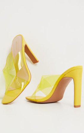 Yellow Flat Heel Clear Mule Sandal | PrettyLittleThing