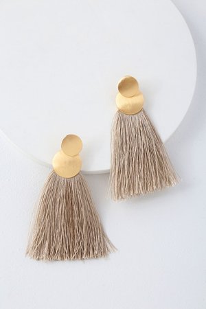 Cool Gold and Taupe Earrings - Fringe Earrings - Boho Earrings