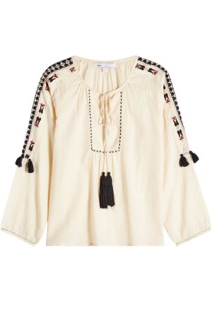 Embroidered Cotton Top with Tassels Gr. S