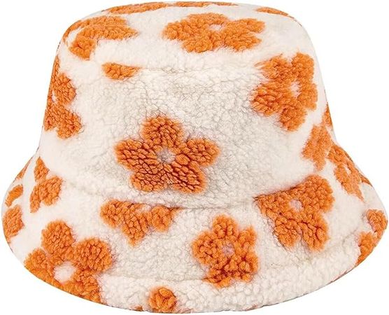 Winter Faux Fur Bucket Hat Fuzzy Warm Hat Shearling Fisherman Hats for Women Men Orange at Amazon Women’s Clothing store