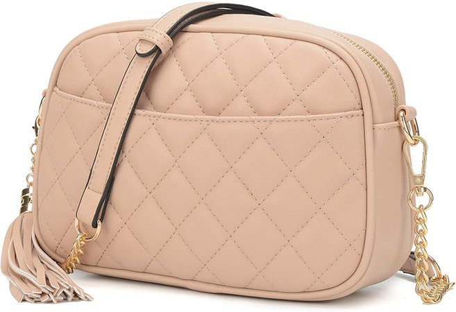Lola Mae Quilted Crossbody Bag, Medium Lightweight Shoulder Purse Top Zipper Tassel Accent (Nude): Handbags: Amazon.com