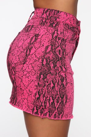 Dangerous Diva Snakeskin Denim Skirt - Black/Neon Pink