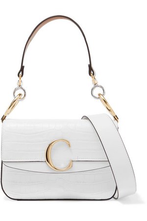 Chloé | Chloé C small leather-trimmed croc-effect shoulder bag | NET-A-PORTER.COM