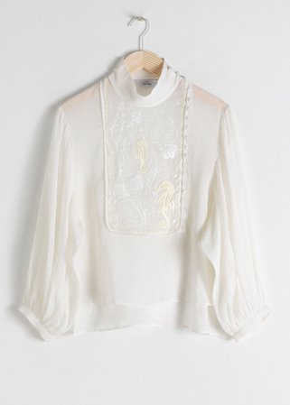 Sheer Embroidered Linen Blend Blouse - White - Blouses - & Other Stories