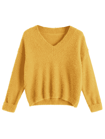 2018 V Neck Destroyed Pullover Sweater In YELLOW ONE SIZE | ZAFUL