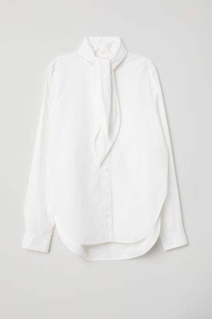 Shirt with Tie Collar - White