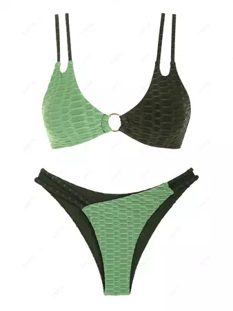 ZAFUL Two Tone O-ring Honeycomb Textured Bikini Swimwear In GREEN | ZAFUL 2024