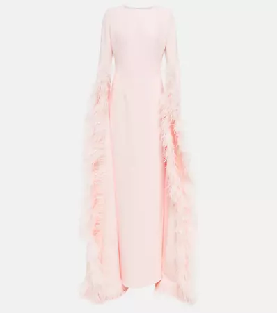 Feather Draped Crepe Maxi Dress in Pink - Safiyaa | Mytheresa
