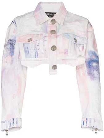 Balmain spray-paint cropped denim jacket