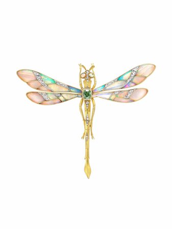 Pragnell Vintage 18kt Yellow Gold Art Nouveau French opal, Tsavorite And Diamond Dragonfly Brooch - Farfetch
