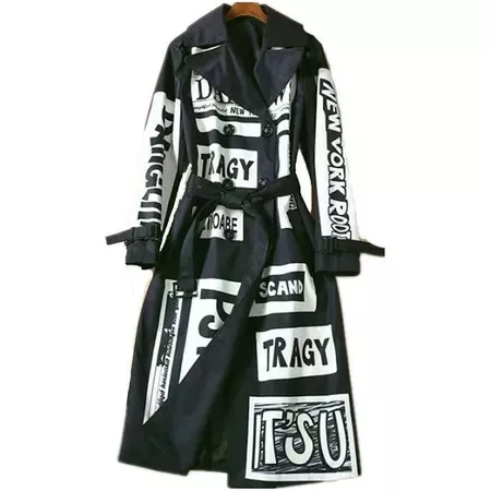 TRAGY Banner Print Trench Coat | The Urban Clothing Shop Black / XL | Google Shopping