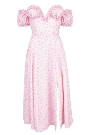 Clothing : Maxi Dresses : 'Lauren' Pink Floral Strapless Midi Sundress