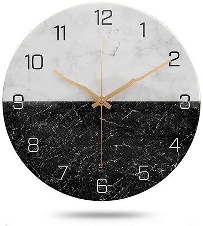 Amazon.com: JUSTUP Silent Wall Clock,12 Inch Marble Wall Clock Battery Operated Stylish Elegant Silent Non-Ticking Wall Clock for Home Kitchen/Living Room Decor (Black and White): Home & Kitchen
