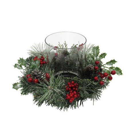 Mainstays Holiday Hurricane Candle Holder with Faux Greenery and Berries, 9.4" x 9.4" x 9" - Walmart.com - Walmart.com