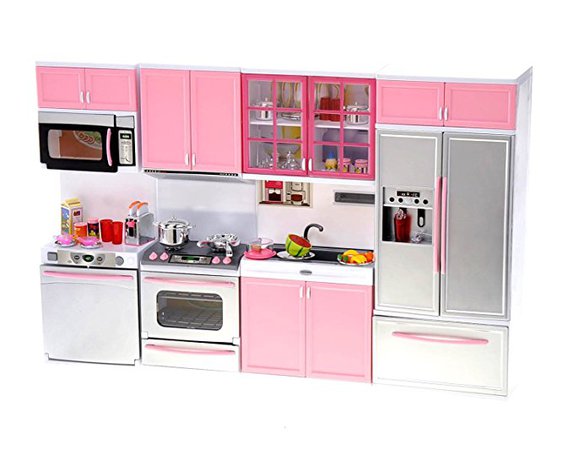 Amazon.com: PowerTRC Kids Battery Operated Modern Kitchen Playset Great for Doll Toys: Toys & Games