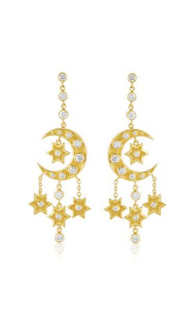 18k Yellow Gold Diamond Cresent Moon Earrings By Amrapali | Moda Operandi