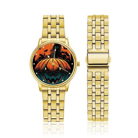 Unisex Halloween Pumpkin Gold Alloy Bracelet Watch 40mm1