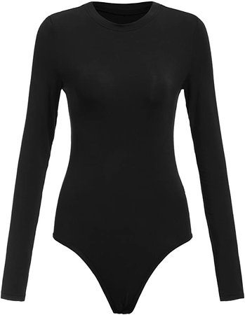 Floerns Women's Crew Neck Bodycon Leotard Top Long Sleeve Bodysuit at Amazon Women’s Clothing store