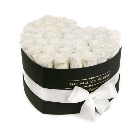 LOVE box - black - white roses – The.Million.Roses